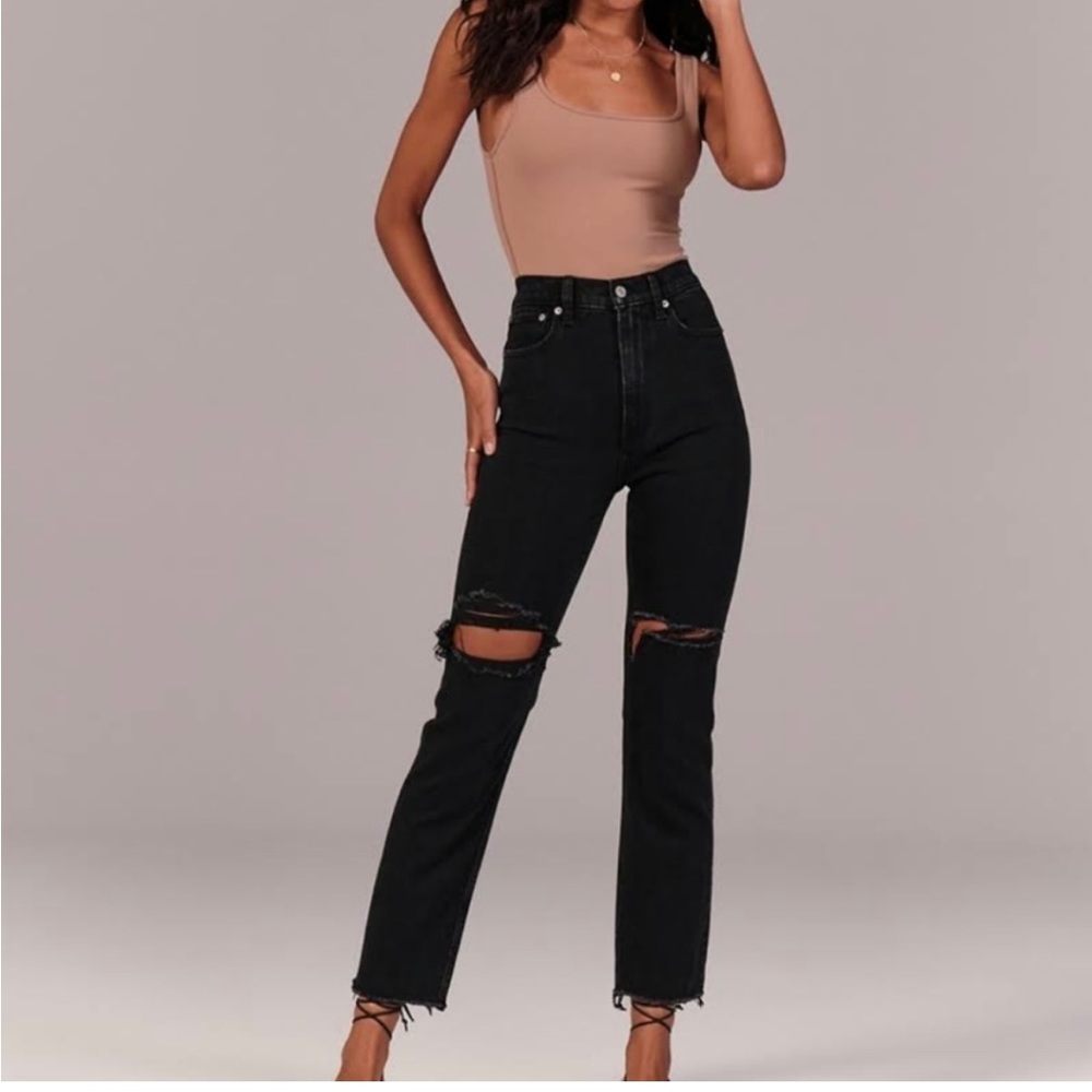 The Ankle Straight Ultra High Rise Distressed Black Jeans - 25 Curve Love
